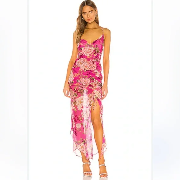 REVOLVE Sau Lee Fredia Freida Dress 14 Fuchsia Floral Maxi Low Strappy Back - Picture 3 of 16